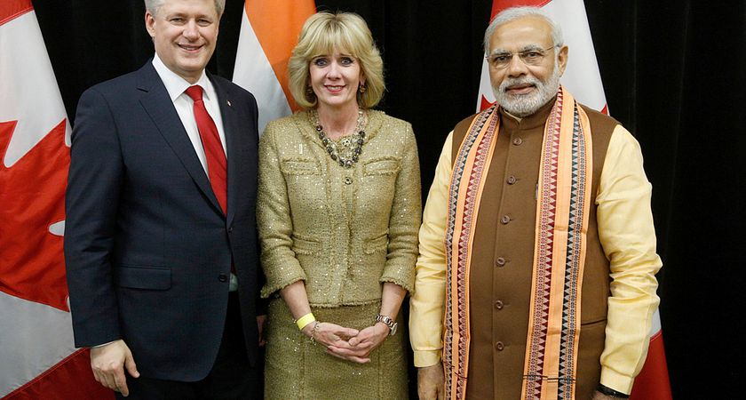 picture of Ann Buller with Prime Minister Stephen Harper and Narendra Modi, Prime Minister of India